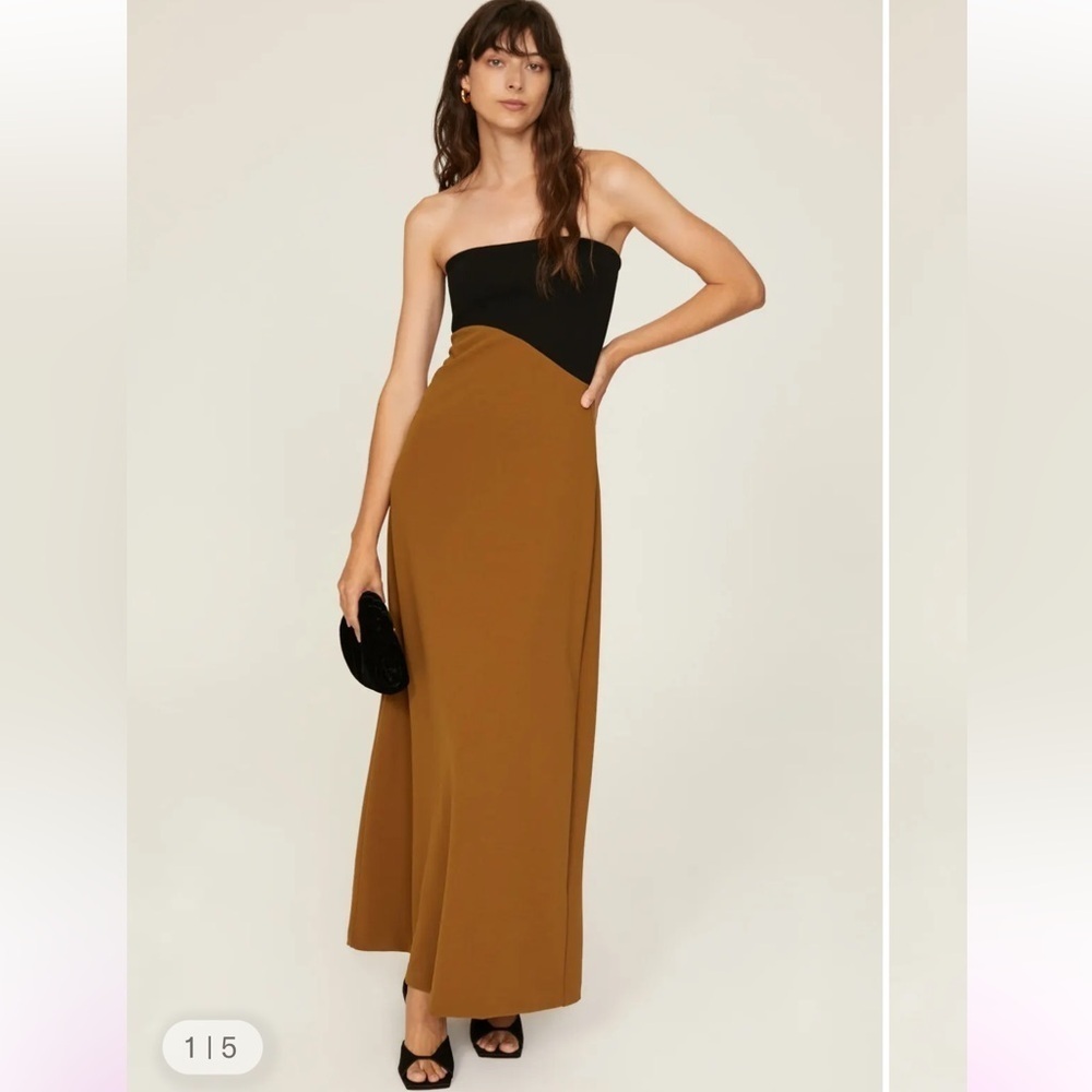 Tanya Taylor Shawna Gown Black Tan Maxi strapless stretch NWT sz XL